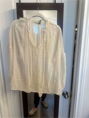Alice & You Ivory Swiss Dot V-Neck Blouse
